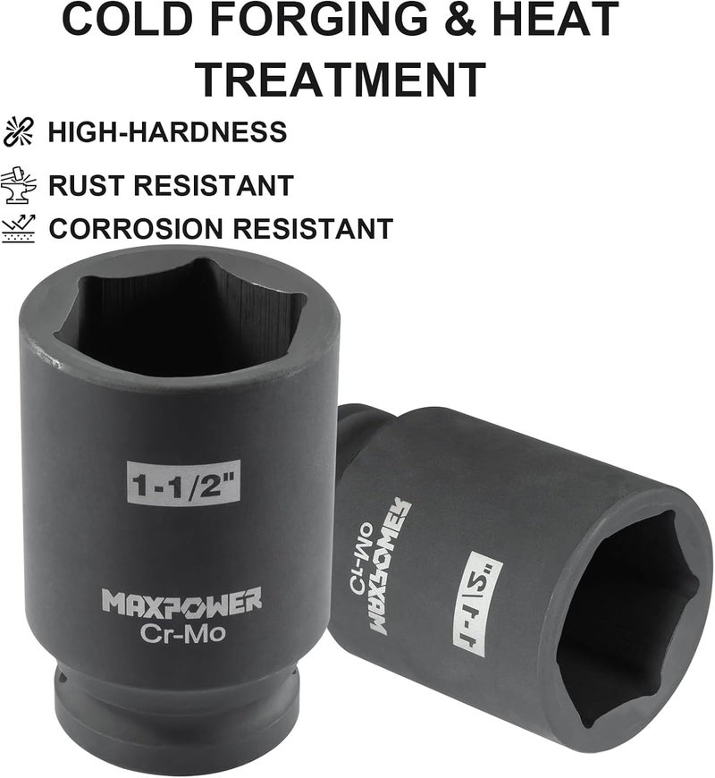 Max Power 3/4 Inch Drive 1-1/2 Inch Deep Impact Socket with 6-Point Design, Made with Heat-Treated Chrome Molybdenum Steel, SAE - Image 5
